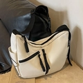 Borsa a tracolla in tela bianco sporco con cerniere nere e grande capacità funzionale - Bianco Sporco