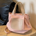 Borsa tote in nylon rosa con design a pieghe e tasca beige per uso a tracolla versatile - Rosa