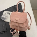 Pink mini water-resistant backpack in faux suede with metallic triangle logo and drawstring - Pink Without Pendant