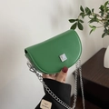Mini emerald green saddle bag with silver chain strap and buckle for women - Green