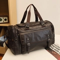 Bolso de viaje vintage grande en cuero PU marrón oscuro con múltiples bolsillos - Marrón