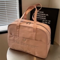 Borsa da viaggio rosa in tela grande capacità con manici e logo ricamato - Rosa