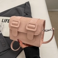 Chic pink suede crossbody satchel bag with dual buckle flap and silver hardware - Pink Without Pendant