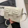 Chic cream white crossbody satchel bag with double buckle flap for women in summer - Rice White (No Pendant)