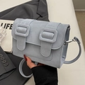 Fashionable light blue suede crossbody bag with square buckles and adjustable strap - Blue Without Charm
