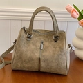 Borsa tote kaki retrò con finitura opaca testurizzata, doppi manici e tracolla - Cachi