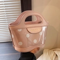 Pink polka dot bucket handbag with PVC outer layer and round handle for women - Pink