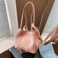 Light pink marble textured bucket bag with long handles and high-quality PU leather finish - Pink