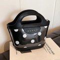 Chic black and white polka dot bucket bag with transparent PVC and leather handles - Black