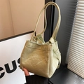 Light green bucket bag with marble texture finish and thin double shoulder straps - Green