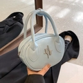 Light blue chic bowling handbag with silver hardware and leather chain strap detail - Blue