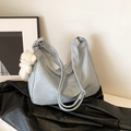 Sky blue large Hobo shoulder bag with adjustable strap and cute plush bear charm - Blue