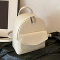 Chic pleated ballet style beige backpack in litchi grain finish with silver chain strap - White