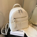 Mini white leather backpack for women with pebble texture and silver zippers - White