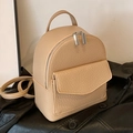 Mini khaki ballet-style backpack with pebble grain leather and silver zipper details - Khaki