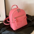 Mini pink litchi pattern backpack for women with silver zippers and slim straps - Pink