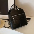 Mini black lychee pattern leather backpack for women with silver zippers and side pockets - Black