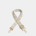 Tracolla regolabile beige con ricamo geometrico e moschettoni in metallo dorato - Motivo W Gancio Dorato Cachi