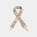 Ethnic geometric embroidered wide shoulder strap in brown and white with gold hooks - W-Pattern Gold Hook Brown
