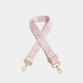 Pink and white geometric embroidered wide strap with premium golden metal lobster hooks - W-Pattern Gold Hook Pink