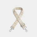 Beige and white geometric woven adjustable bag strap with silver metal swivel hooks - W-Pattern Silver Hook Khaki