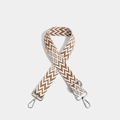 Adjustable brown and white bohemian bag strap with chevron geometric pattern and silver hooks - W-Pattern Silver Hook Brown