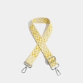 Adjustable yellow and beige woven shoulder strap with geometric diamond patterns and silver hooks - W-Pattern Silver Hook Yellow