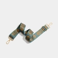 Bohemian wide bag strap with blue geometric embroidery and gold metal hooks - Bohemian Gold Hook