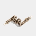 Adjustable geometric embroidered wide shoulder strap in beige with gold metal hooks - Block Gold Hook Brown