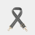 Adjustable wide replacement strap with black and white bohemian geometric embroidery - Track Gold Hook Black