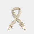 Beige and white herringbone woven strap with gold metal hooks and adjustable buckle - Track Gold Hook Khaki