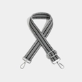 Adjustable black and white herringbone woven shoulder strap with silver metal hooks - Track Silver Hook Black