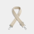 Adjustable beige and white geometric embroidered shoulder strap with silver metal hooks - Track Silver Hook Khaki