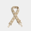 Adjustable beige and white geometric embroidered strap with gold metal hooks for bags - Snowflake Gold Hook Khaki