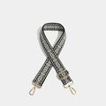 Adjustable black and white geometric woven bag strap with golden metal hardware - Snowflake Gold Hook Black Beige