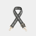 Adjustable geometric embroidery wide shoulder strap with bohemian pattern and gold clips - Snowflake Gold Hook Black White