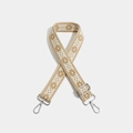 Adjustable beige bohemian wide shoulder strap with white geometric weave pattern - Snowflake Silver Hook Khaki