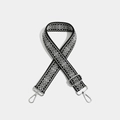 Adjustable bohemian shoulder strap with black and white geometric embroidery and silver hooks - Snowflake Silver Hook Black White