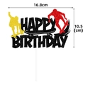 Skateboard birthday cake topper with black glitter Happy Birthday text and silhouettes - Large Cake Topper (Y-00632-3)