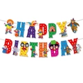 Striscione di buon compleanno circo carnevale con decorazioni di clown e animali cartoon - Banner di Compleanno Stile Pagliaccio (J-0535-1)
