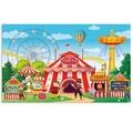 Colorful circus carnival party backdrop with red tent and amusement park ferris wheel - Circus Backdrop (G-00106) / 180cm x 110cm