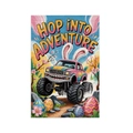 Easter garden flag with pink monster truck and Hop Into Adventure slogan in high detail - Monster Truck Rabbit Ears Style (W-000107)