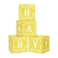 Scatole per palloncini baby shower in oro glitterato con lettere BABY e motivi floreali - Stile Lettere Intagliate Oro (Y-00627)