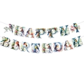 Striscione Happy Birthday a tema uccelli e fiori colorati per decorazione di festa - Banner di Compleanno (G-00117-1)