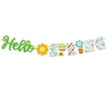 Hello Spring Banner mit grünem Glitzer und Blumenbuchstaben für Frühlingsdeko - Hello Spring Buchstaben Banner (J-0564-1)