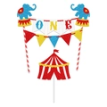 Set de decoración pastel primer cumpleaños circo con elefantes de brillo y banner - Kit de Adorno para Pastel (Y-00506)