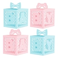 Set di 4 scatole regalo baby shower rosa e blu con lettere intagliate e fiocchi - Stile Rosa e Blu (Y-00486)