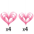 Decorazioni nuziali a cuore rosa 3D in carta, set da 8 pezzi con finitura glitterata - Cuore 3D Rosa Luccicante (Y-00625-2)