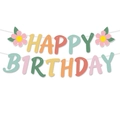 Striscione Happy Birthday pastello con margherite per decorazioni feste primaverili - Striscione di Compleanno (J-0565-1)