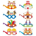 Set of 8 colorful circus carnival party paper glasses featuring clown and lion designs - Tent, Clown, Lion And Other Circus Themed Glasses Set (W-00097)